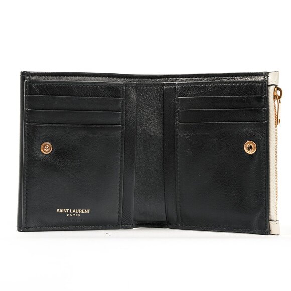 Saint Laurent Uptown Black & Crema Bos Taurus YSL Compact Wallet - Picture 9 of 13